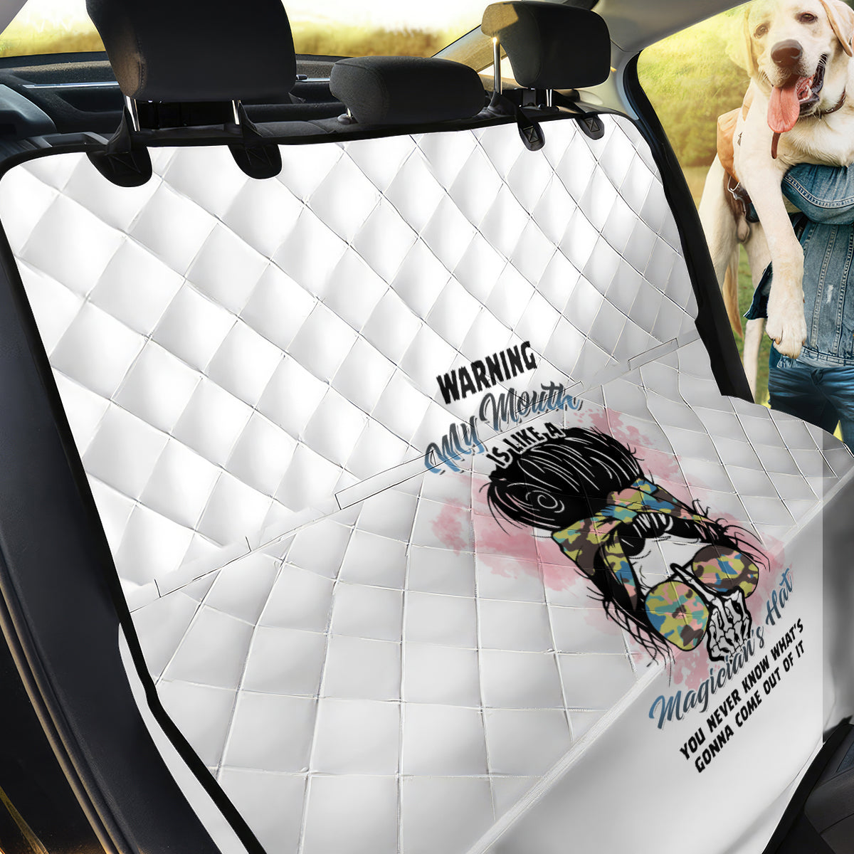 Warning My Mouth Messy Bun Back Car Seat Cover - Wonder Print Shop