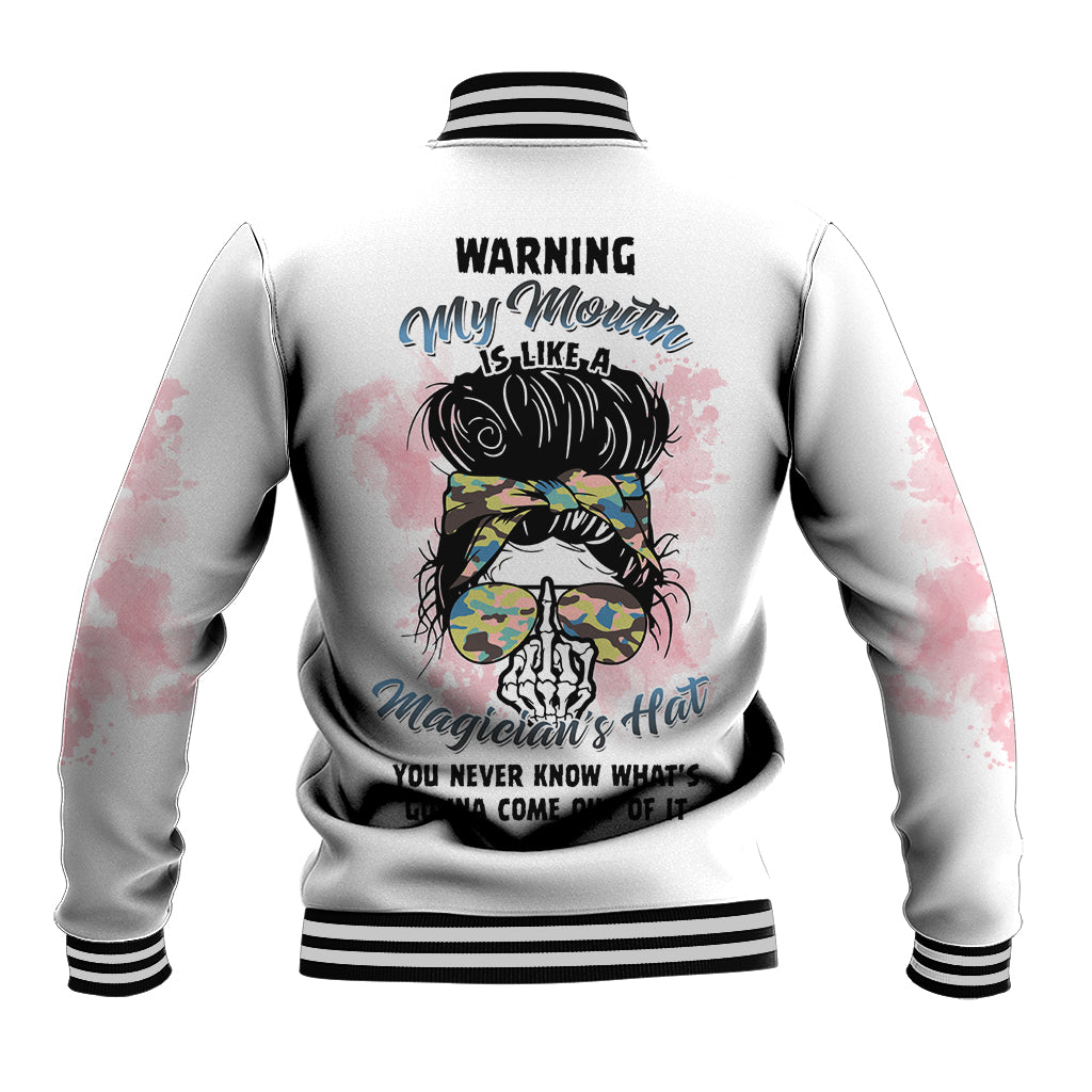 Warning My Mouth Messy Bun Baseball Jacket - Wonder Print Shop