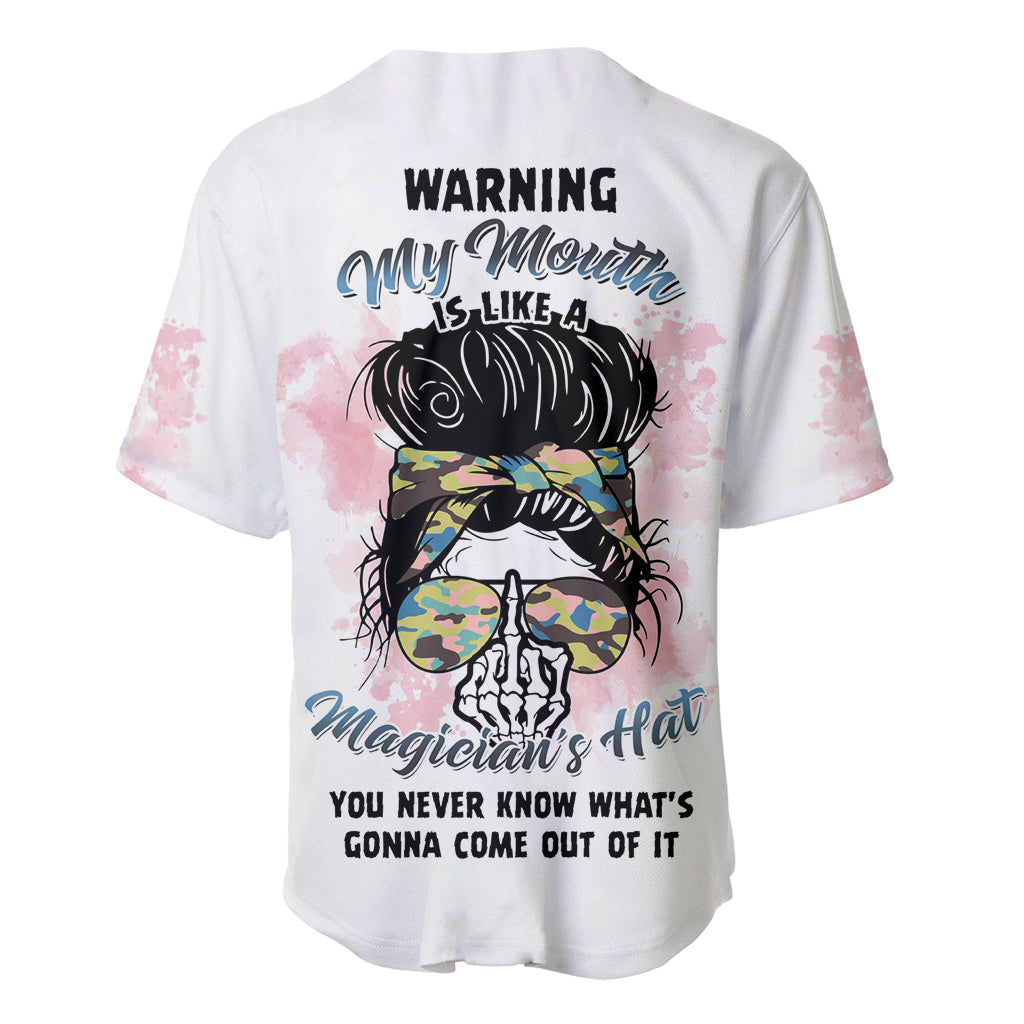 Warning My Mouth Messy Bun Baseball Jersey - Wonder Print Shop