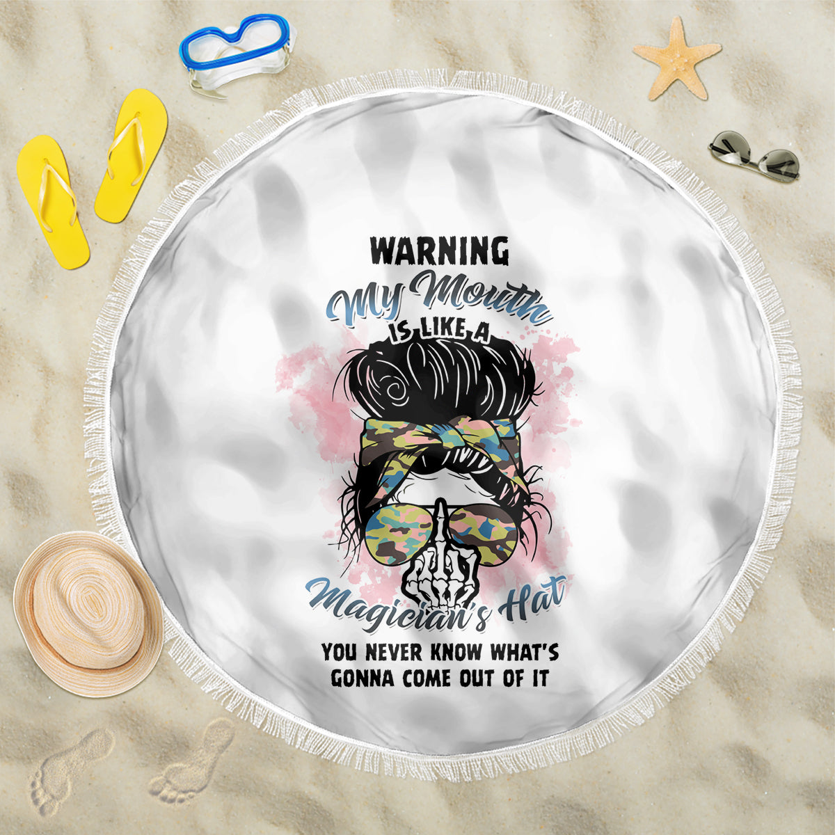 Warning My Mouth Messy Bun Beach Blanket - Wonder Print Shop