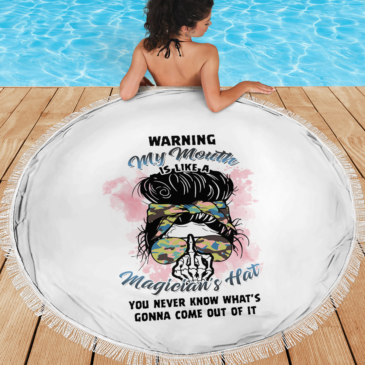 Warning My Mouth Messy Bun Beach Blanket - Wonder Print Shop