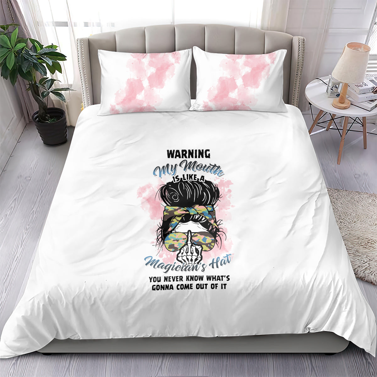 Warning My Mouth Messy Bun Bedding Set - Wonder Print Shop
