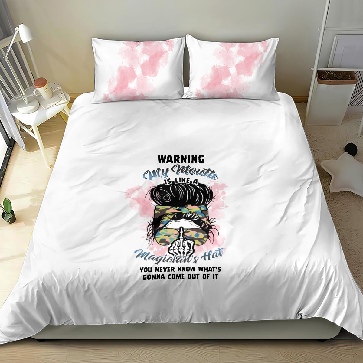 Warning My Mouth Messy Bun Bedding Set - Wonder Print Shop