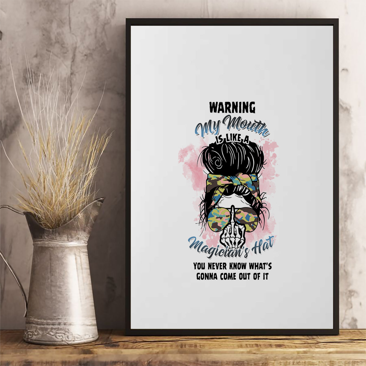 Warning My Mouth Messy Bun Canvas Wall Art - Wonder Print Shop