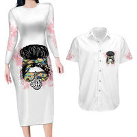 Warning My Mouth Messy Bun Couples Matching Long Sleeve Bodycon Dress and Hawaiian Shirt - Wonder Print Shop