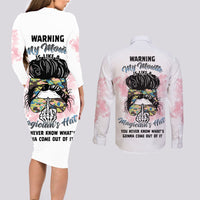Warning My Mouth Messy Bun Couples Matching Long Sleeve Bodycon Dress and Long Sleeve Button Shirt - Wonder Print Shop