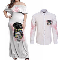 Warning My Mouth Messy Bun Couples Matching Off Shoulder Maxi Dress and Long Sleeve Button Shirt - Wonder Print Shop