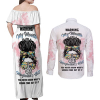 Warning My Mouth Messy Bun Couples Matching Off Shoulder Maxi Dress and Long Sleeve Button Shirt - Wonder Print Shop