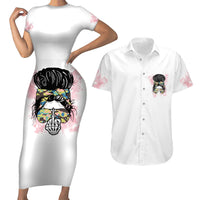 Warning My Mouth Messy Bun Couples Matching Short Sleeve Bodycon Dress and Hawaiian Shirt - Wonder Print Shop