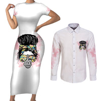 Warning My Mouth Messy Bun Couples Matching Short Sleeve Bodycon Dress and Long Sleeve Button Shirt - Wonder Print Shop