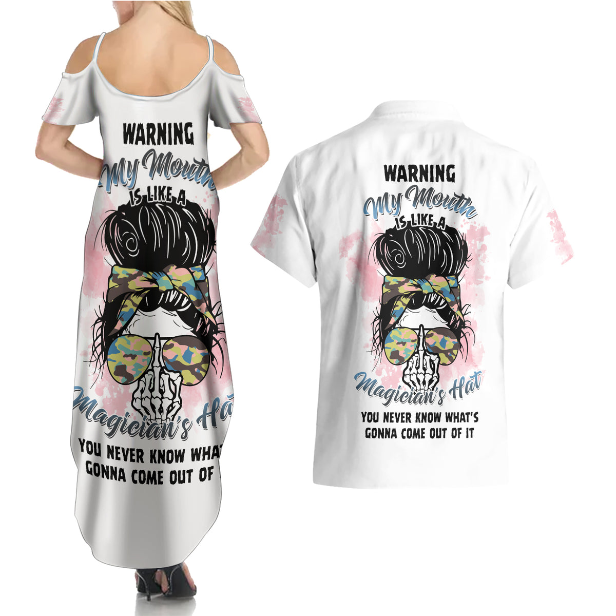 Warning My Mouth Messy Bun Couples Matching Summer Maxi Dress and Hawaiian Shirt - Wonder Print Shop