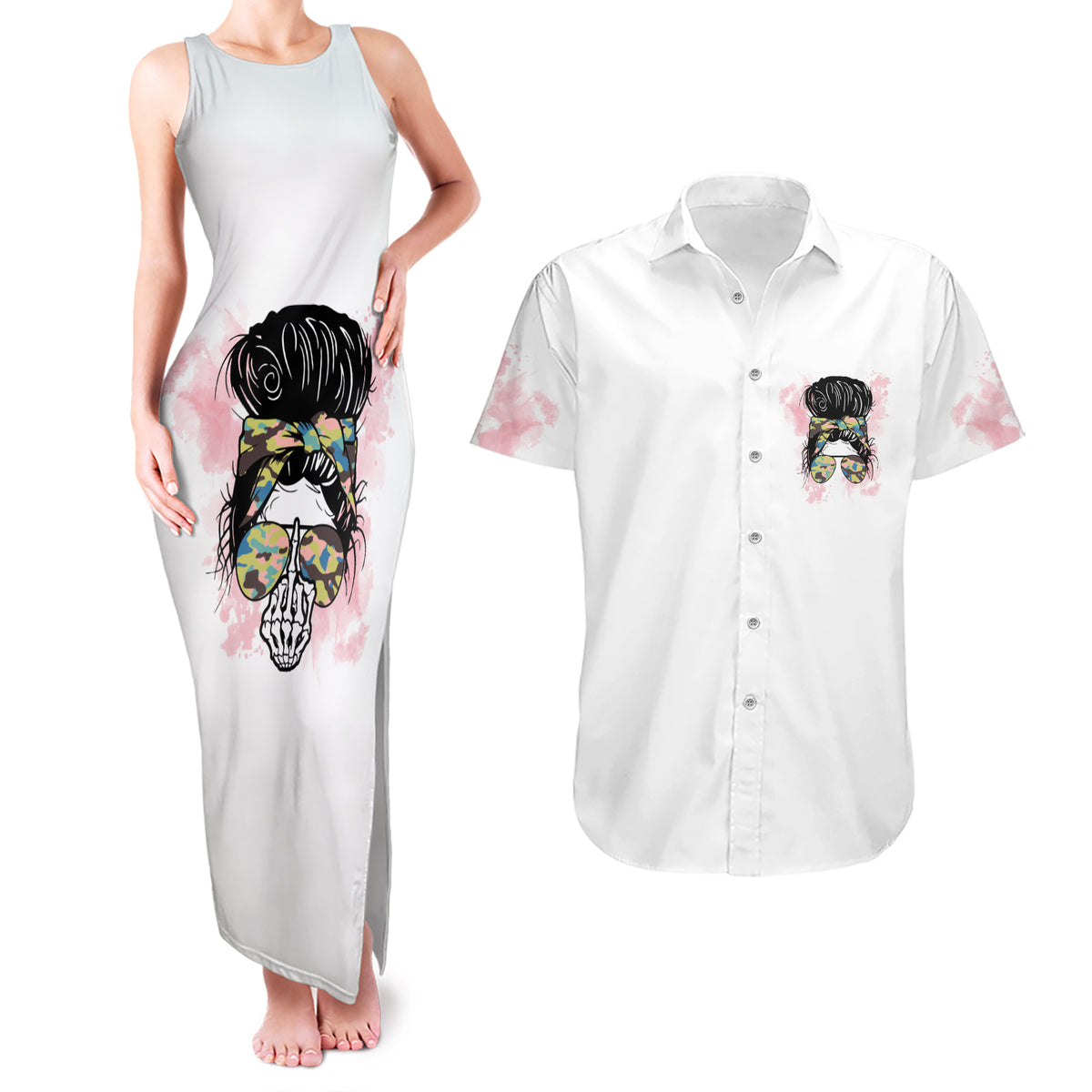 Warning My Mouth Messy Bun Couples Matching Tank Maxi Dress and Hawaiian Shirt - Wonder Print Shop