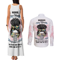 Warning My Mouth Messy Bun Couples Matching Tank Maxi Dress and Long Sleeve Button Shirt - Wonder Print Shop