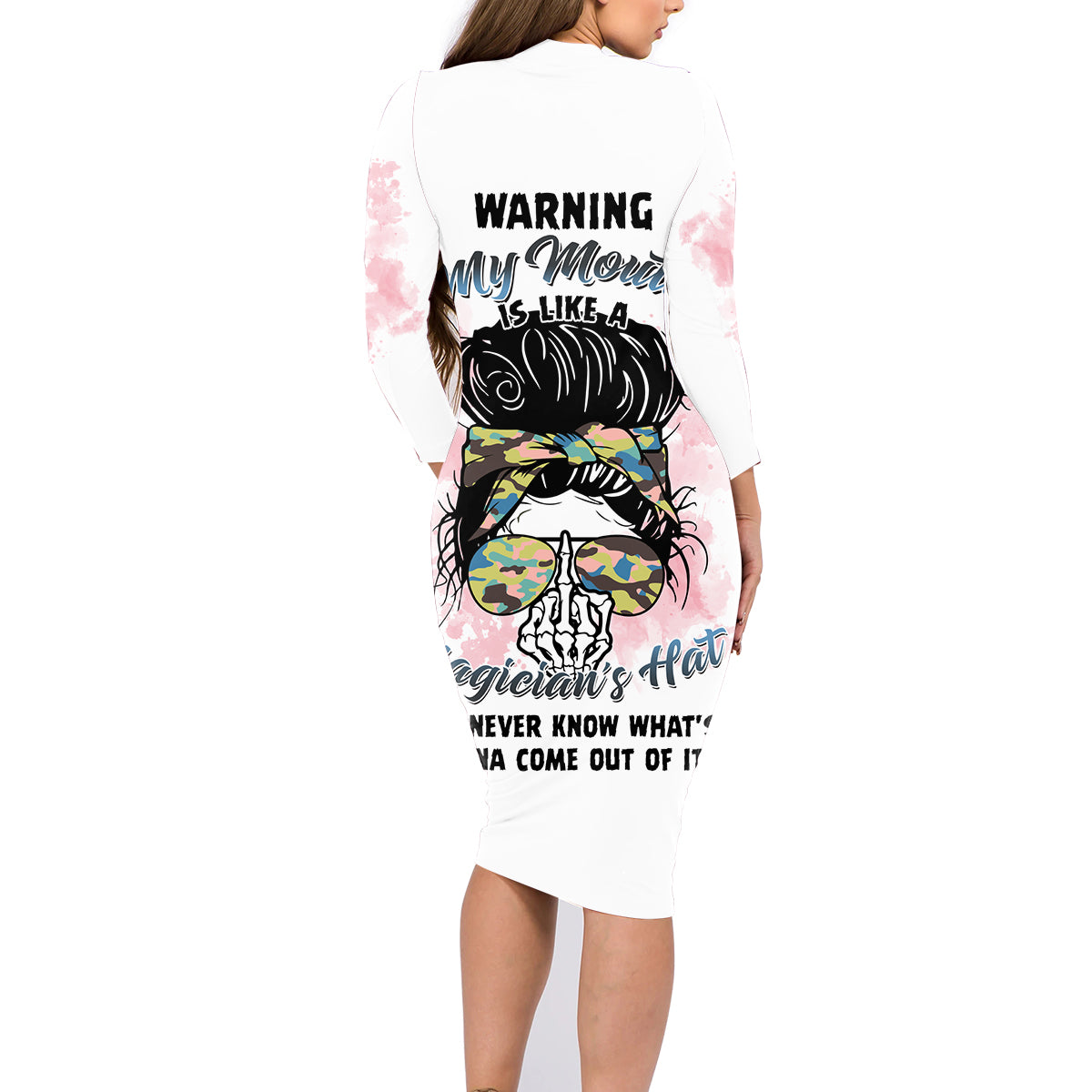 Warning My Mouth Messy Bun Family Matching Long Sleeve Bodycon Dress and Hawaiian Shirt - Wonder Print Shop