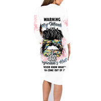Warning My Mouth Messy Bun Family Matching Long Sleeve Bodycon Dress and Hawaiian Shirt - Wonder Print Shop