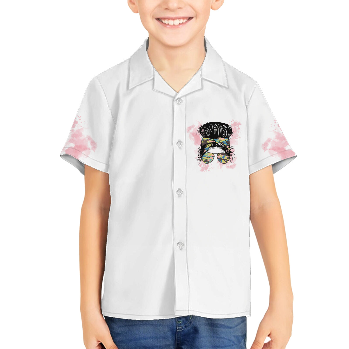 Warning My Mouth Messy Bun Family Matching Off Shoulder Long Sleeve Dress and Hawaiian Shirt - Wonder Print Shop