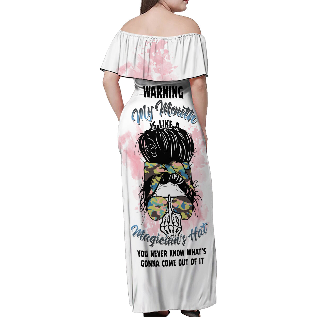 Warning My Mouth Messy Bun Family Matching Off Shoulder Maxi Dress and Hawaiian Shirt - Wonder Print Shop