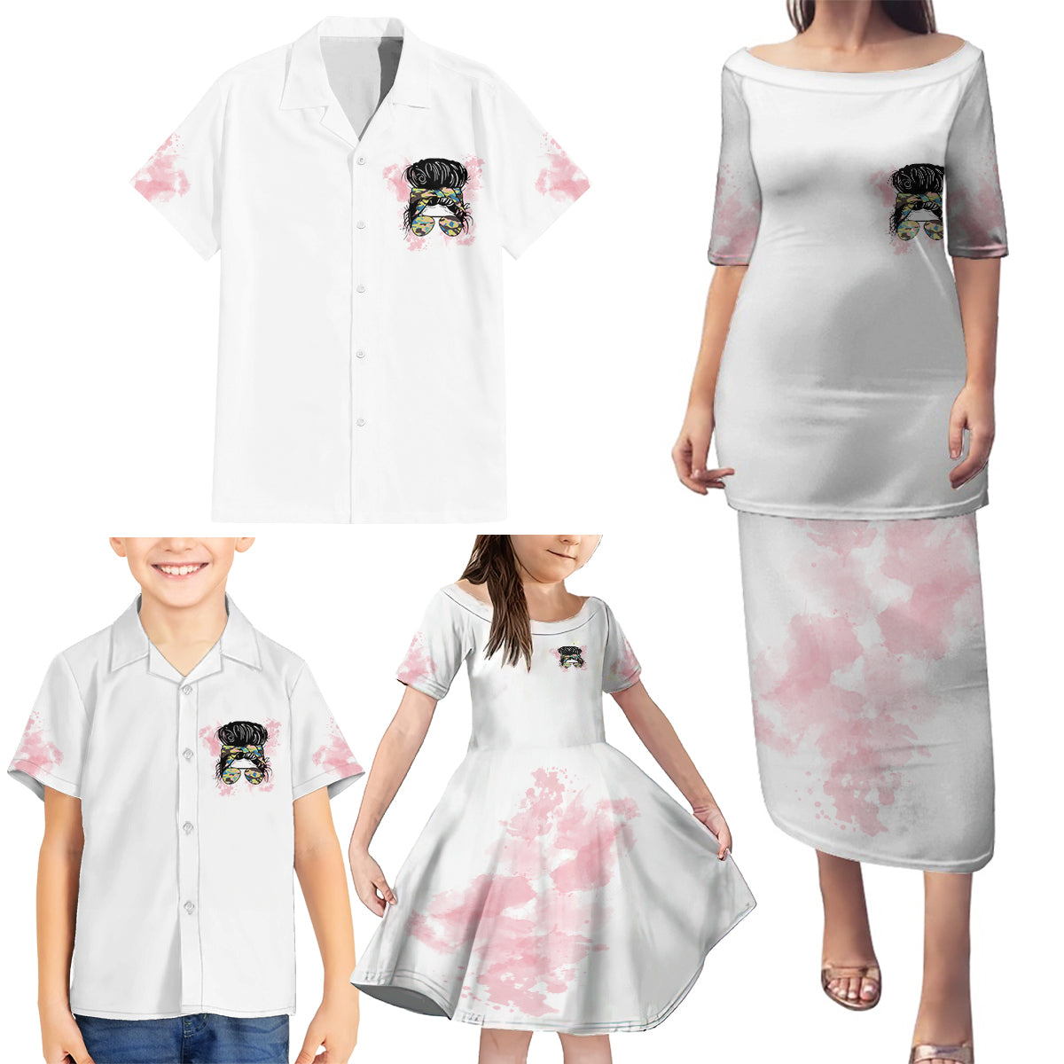 Warning My Mouth Messy Bun Family Matching Puletasi Dress and Hawaiian Shirt - Wonder Print Shop