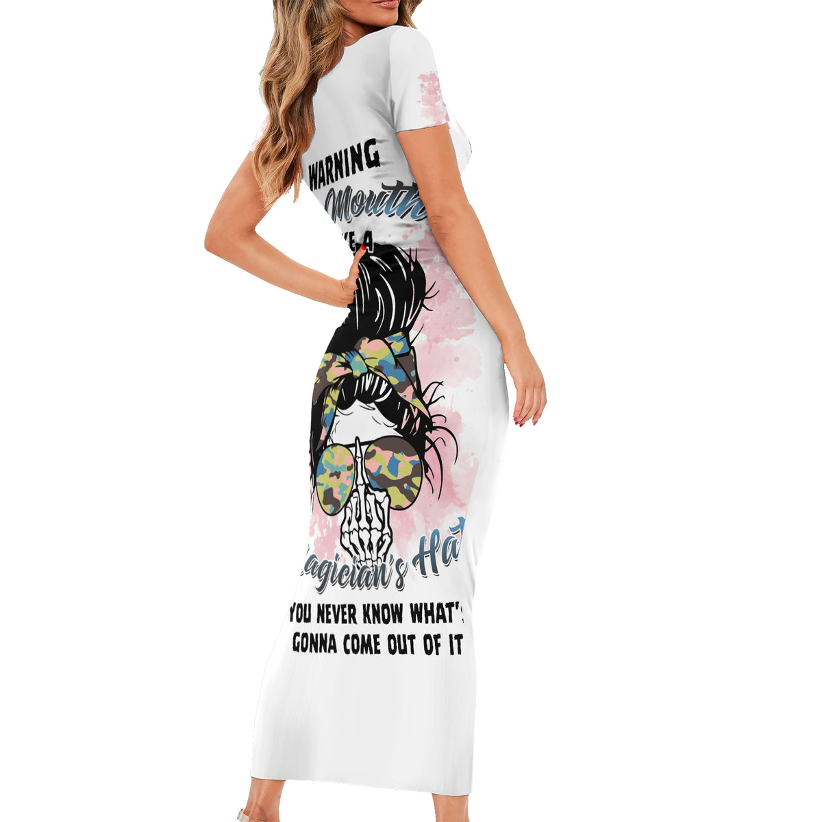 Warning My Mouth Messy Bun Family Matching Short Sleeve Bodycon Dress and Hawaiian Shirt - Wonder Print Shop
