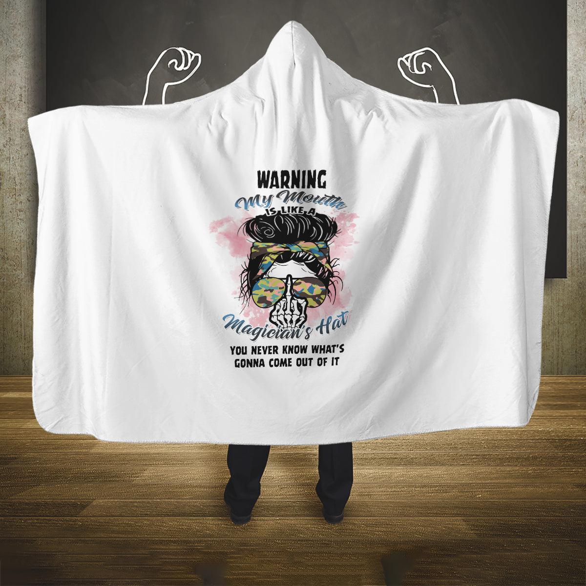 warning-my-mouth-messy-bun-hooded-blanket