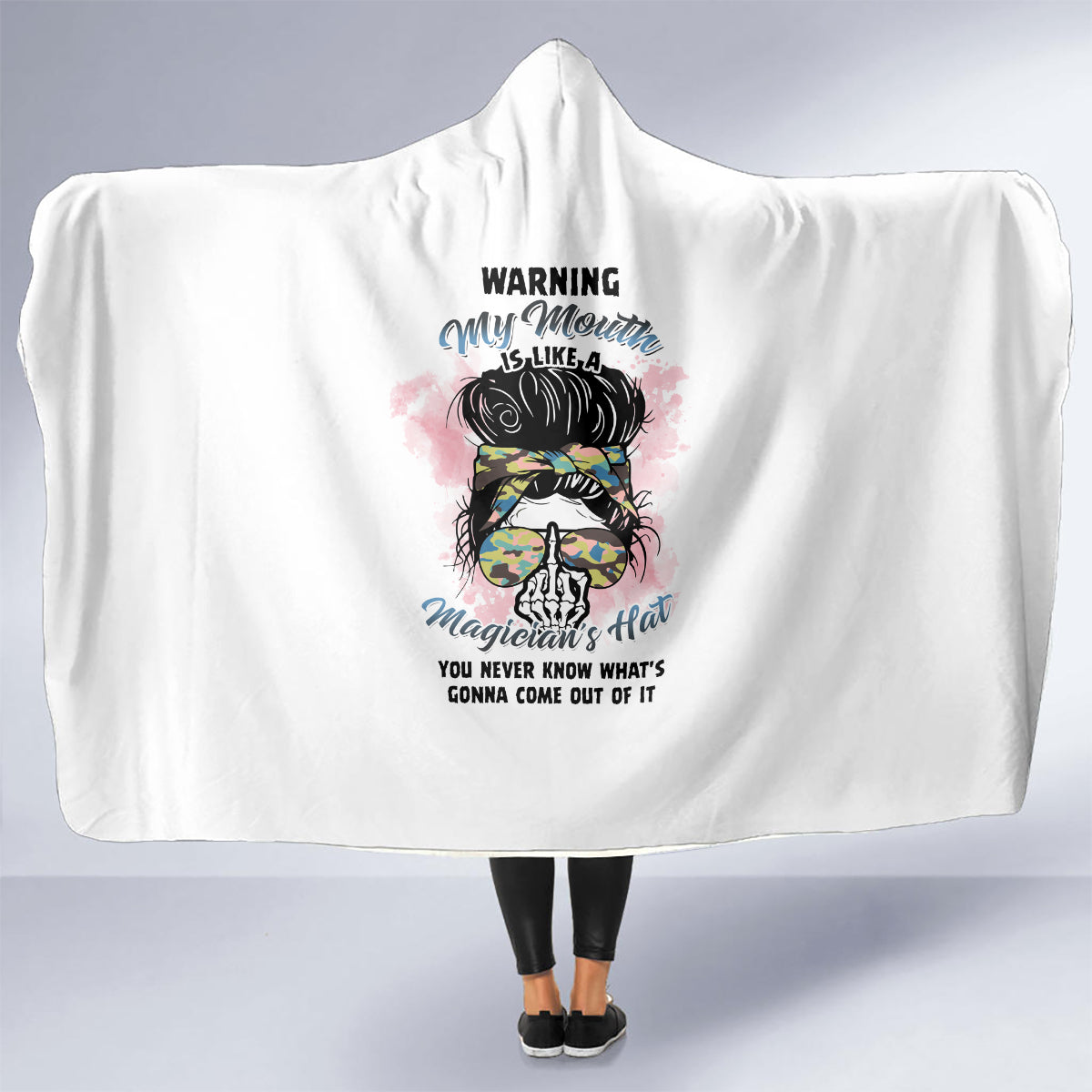 warning-my-mouth-messy-bun-hooded-blanket