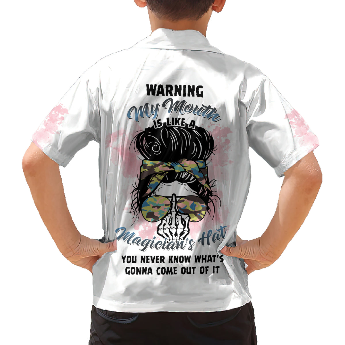 Warning My Mouth Messy Bun Kid Hawaiian Shirt - Wonder Print Shop