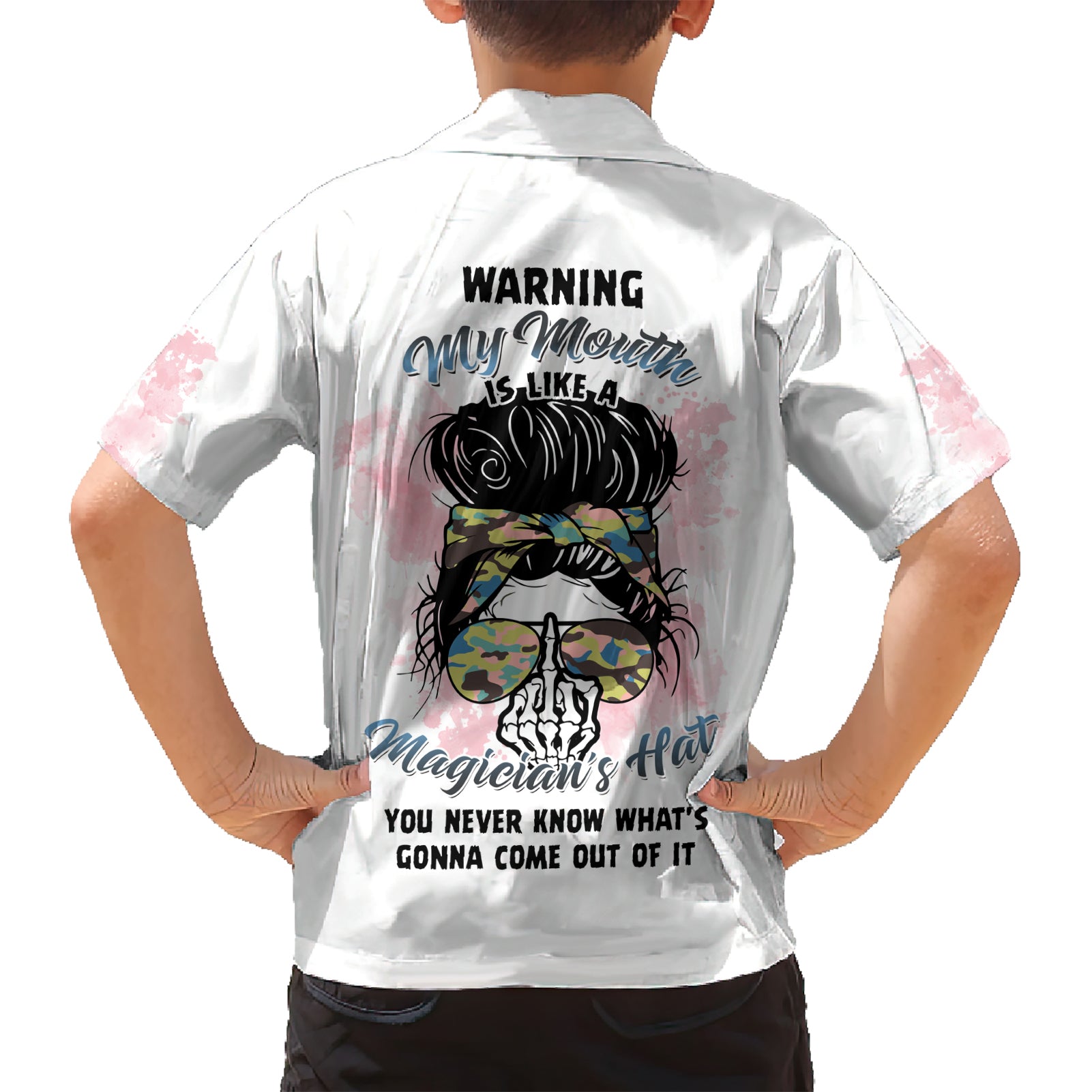 Warning My Mouth Messy Bun Kid Hawaiian Shirt - Wonder Print Shop