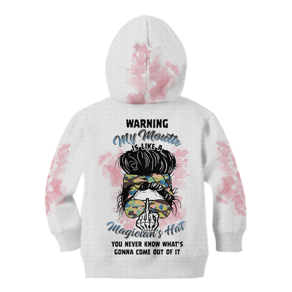 Warning My Mouth Messy Bun Kid Hoodie - Wonder Print Shop