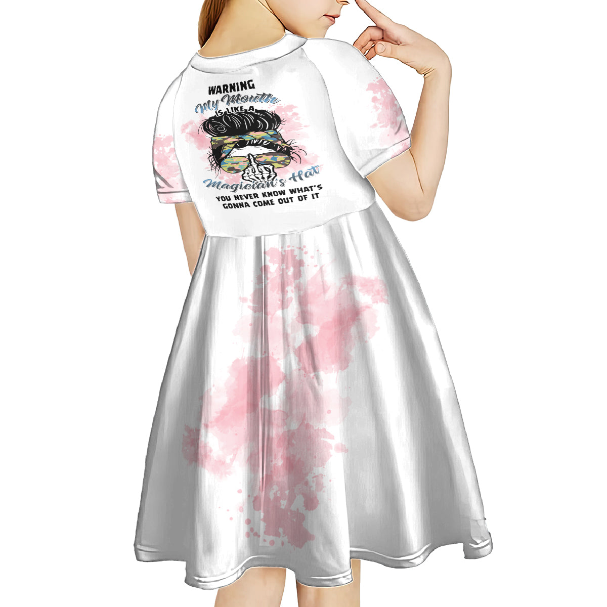 Warning My Mouth Messy Bun Kid Short Sleeve Dress - Wonder Print Shop