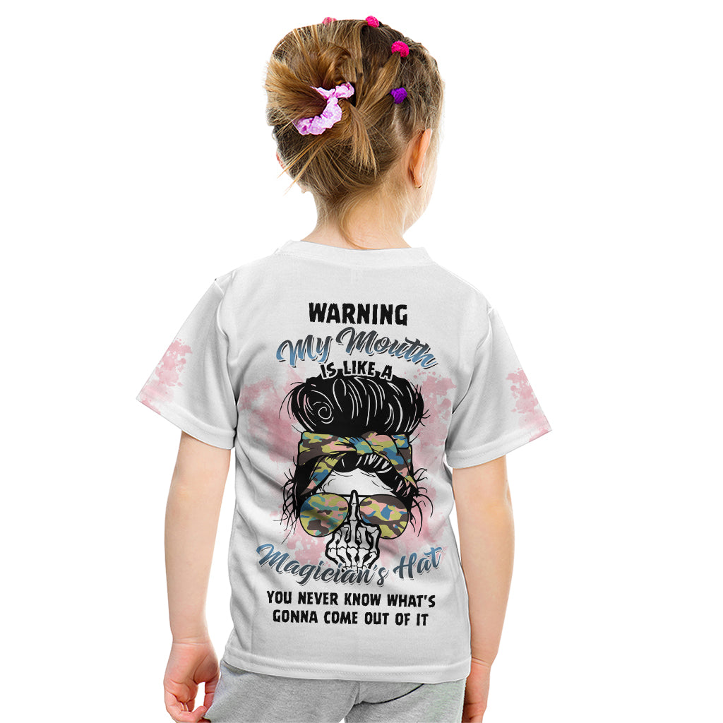 Warning My Mouth Messy Bun Kid T Shirt - Wonder Print Shop