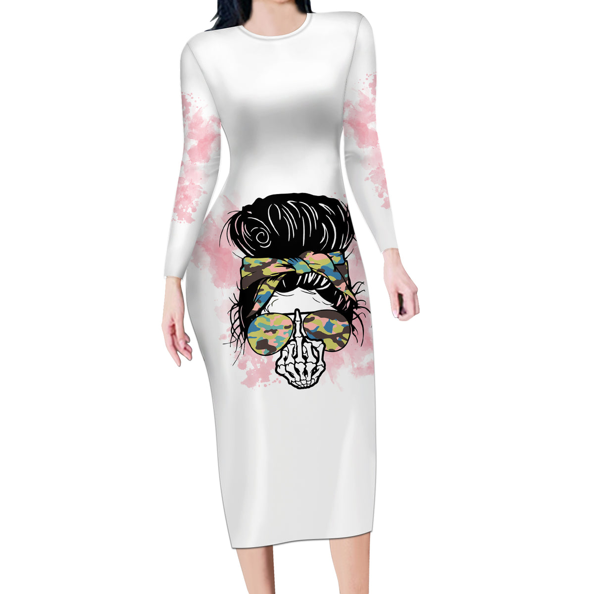 Warning My Mouth Messy Bun Long Sleeve Bodycon Dress - Wonder Print Shop