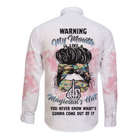 Warning My Mouth Messy Bun Long Sleeve Button Shirt - Wonder Print Shop