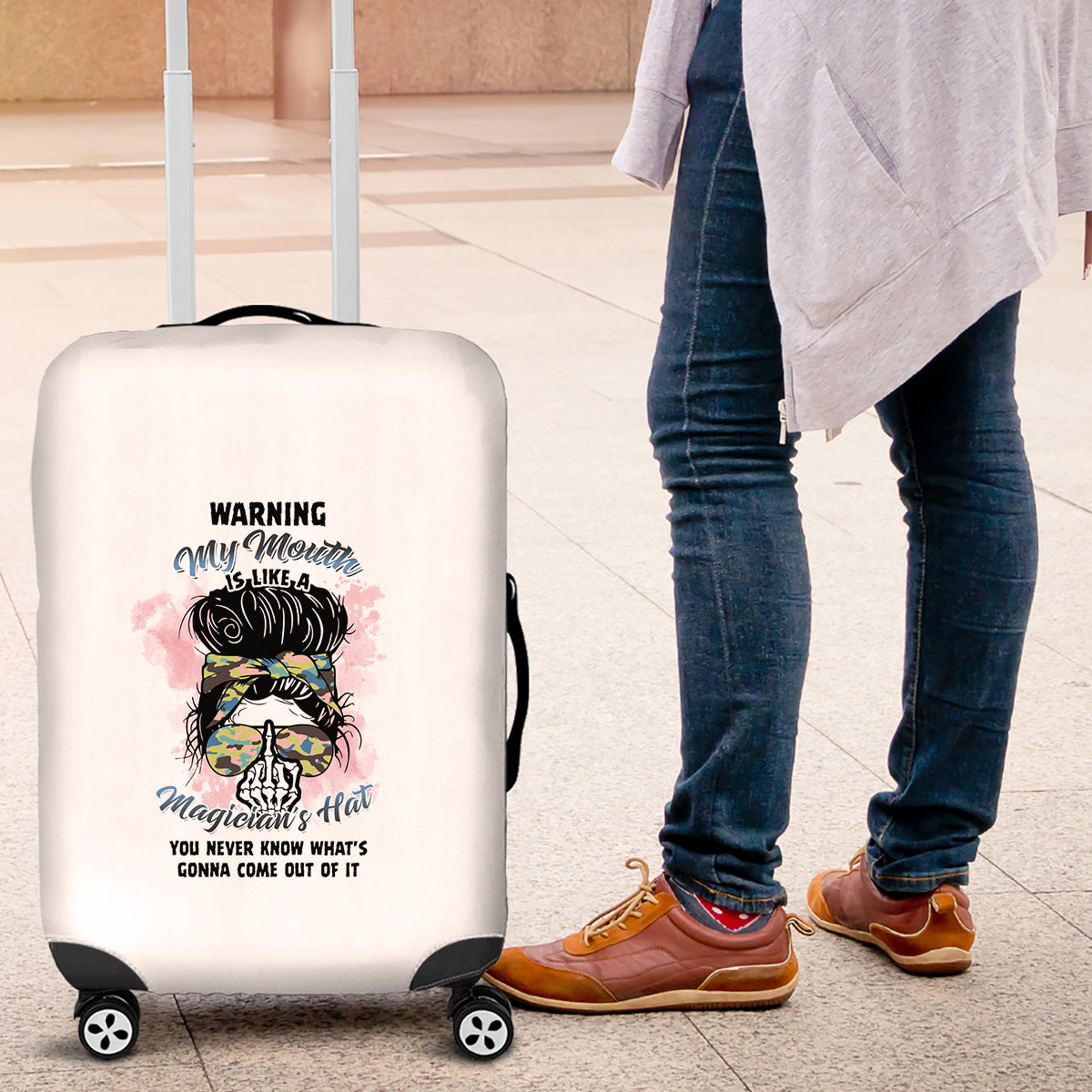 Warning My Mouth Messy Bun Luggage Cover - Wonder Print Shop