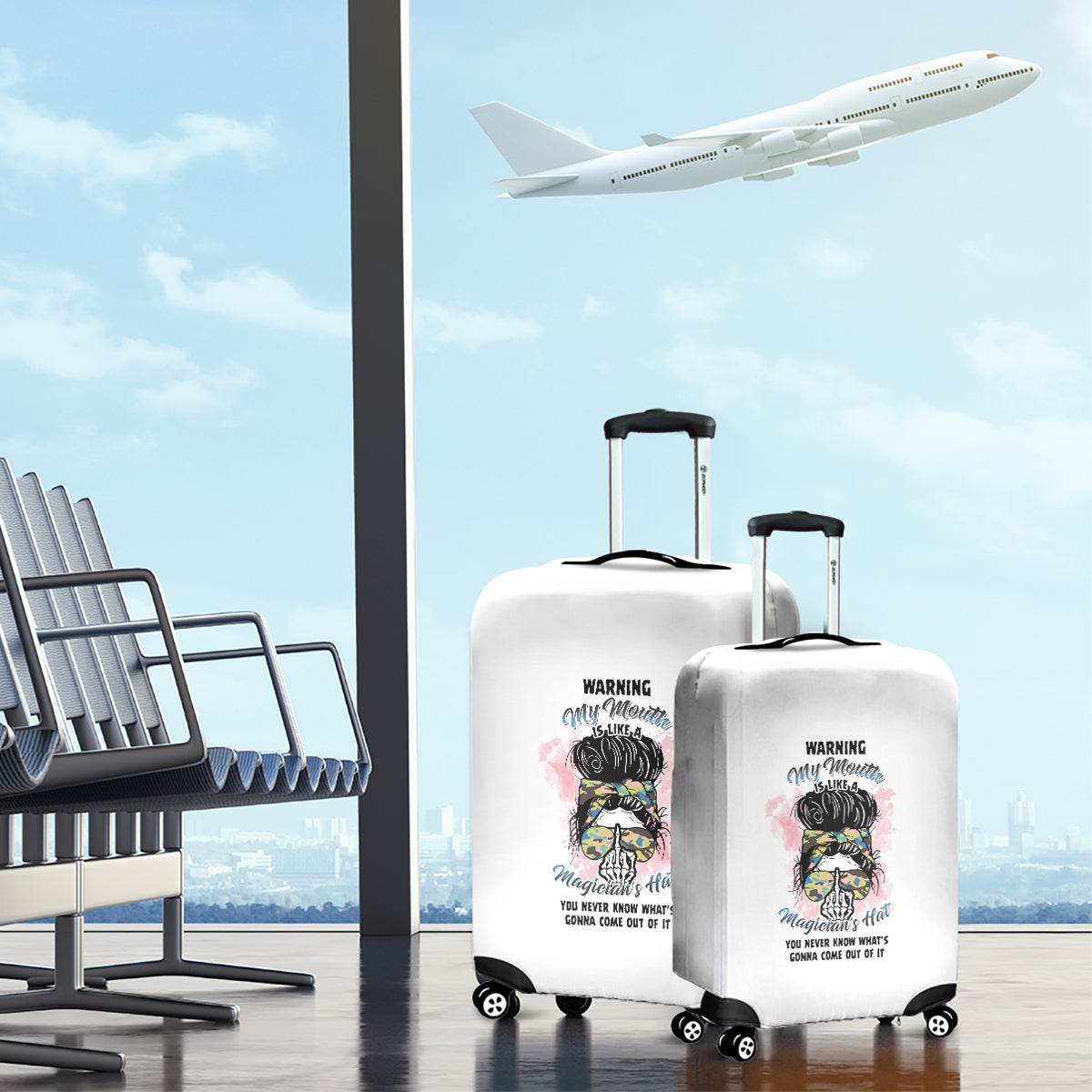 Warning My Mouth Messy Bun Luggage Cover - Wonder Print Shop