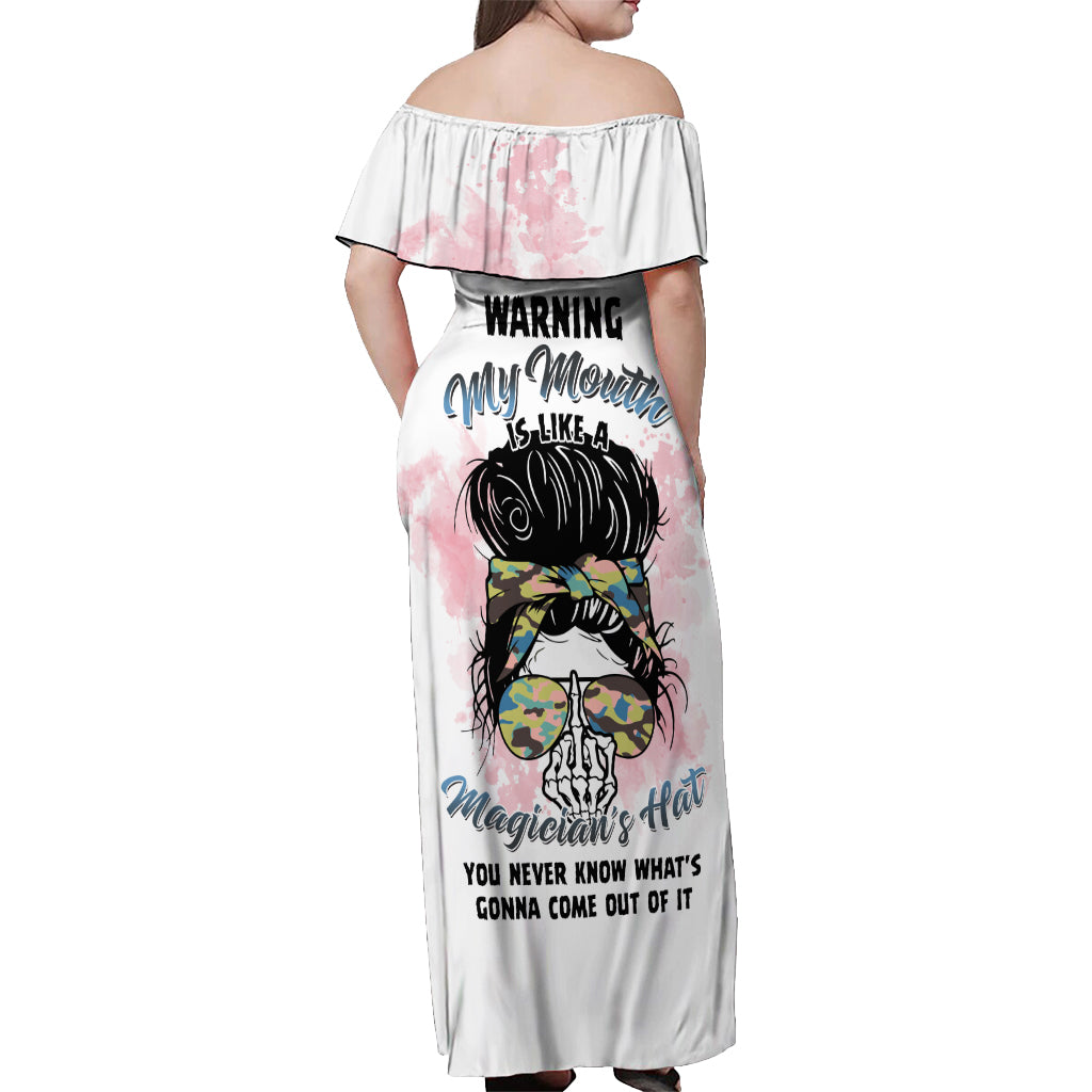 Warning My Mouth Messy Bun Off Shoulder Maxi Dress - Wonder Print Shop