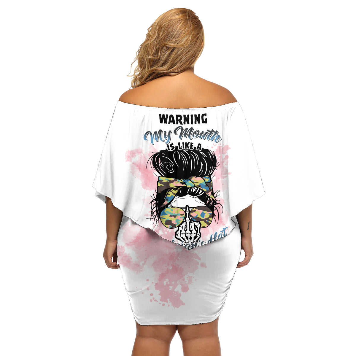 Warning My Mouth Messy Bun Off Shoulder Short Dress - Wonder Print Shop