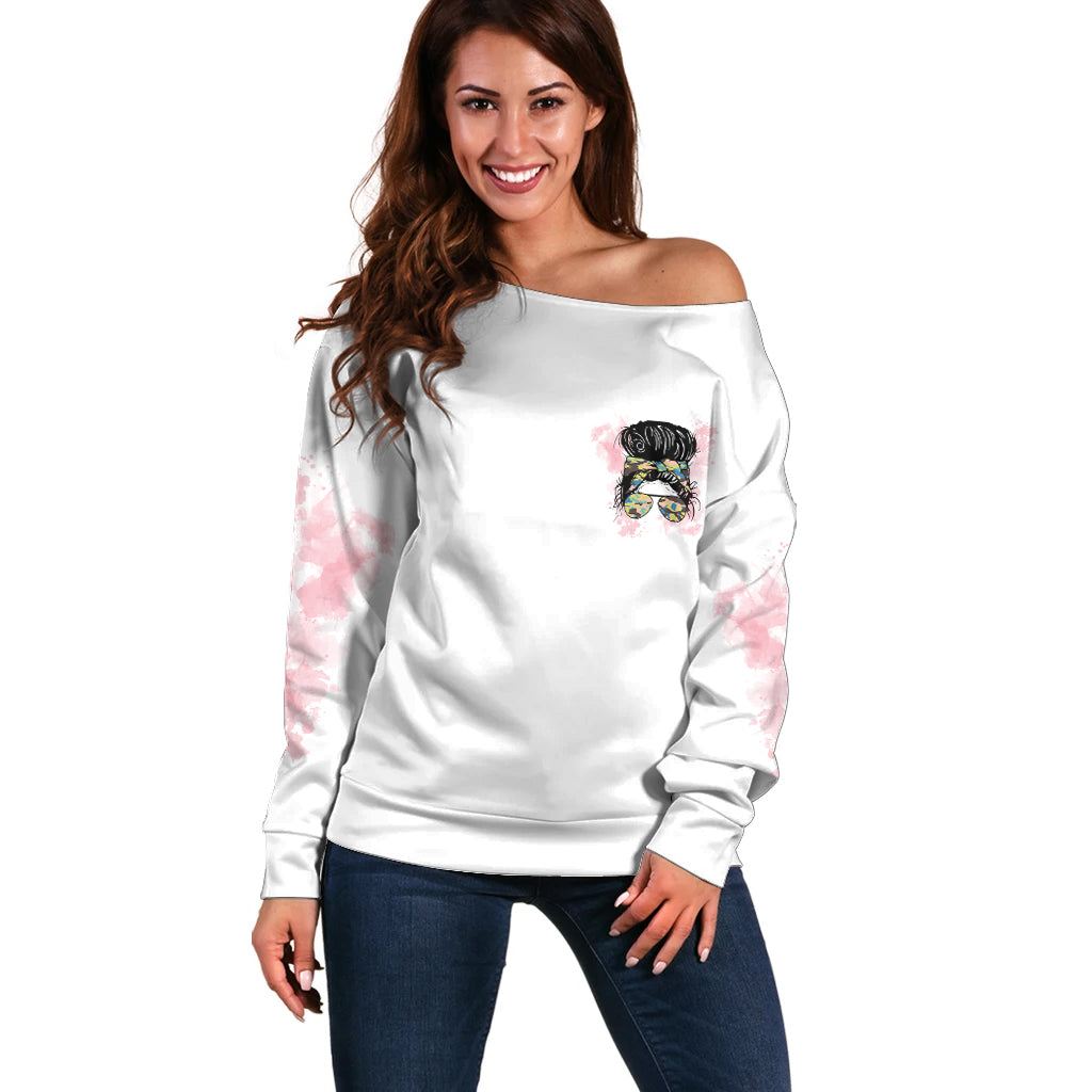Warning My Mouth Messy Bun Off Shoulder Sweater - Wonder Print Shop