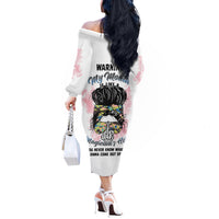 Warning My Mouth Messy Bun Off The Shoulder Long Sleeve Dress - Wonder Print Shop