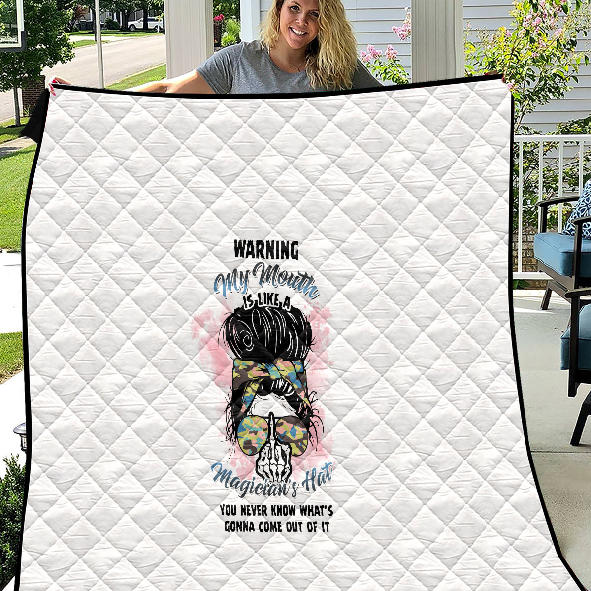Warning My Mouth Messy Bun Quilt - Wonder Print Shop