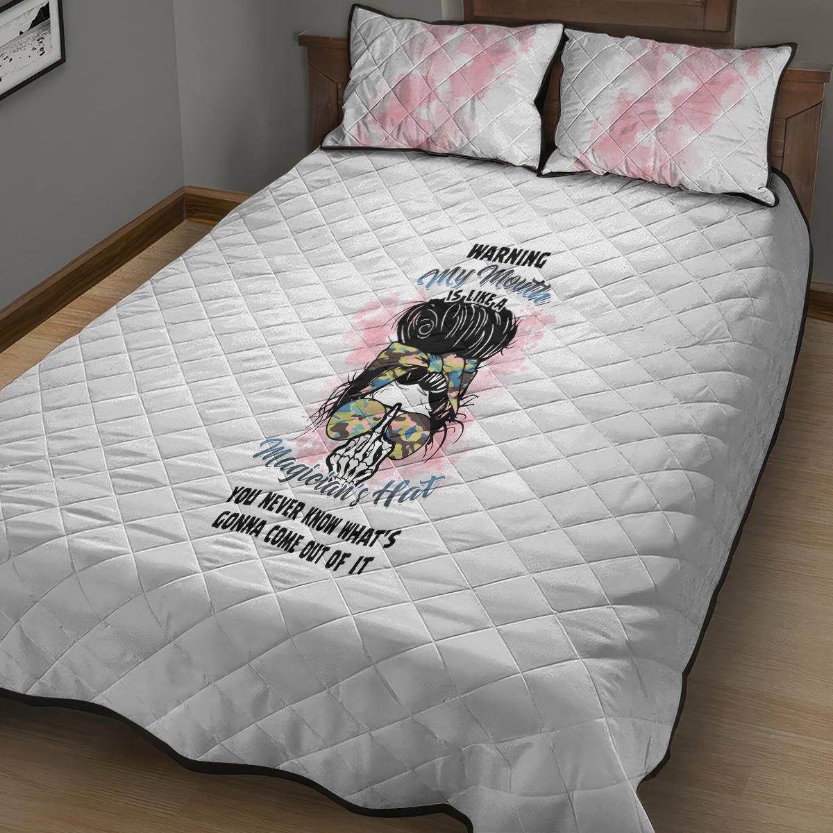 Warning My Mouth Messy Bun Quilt Bed Set - Wonder Print Shop