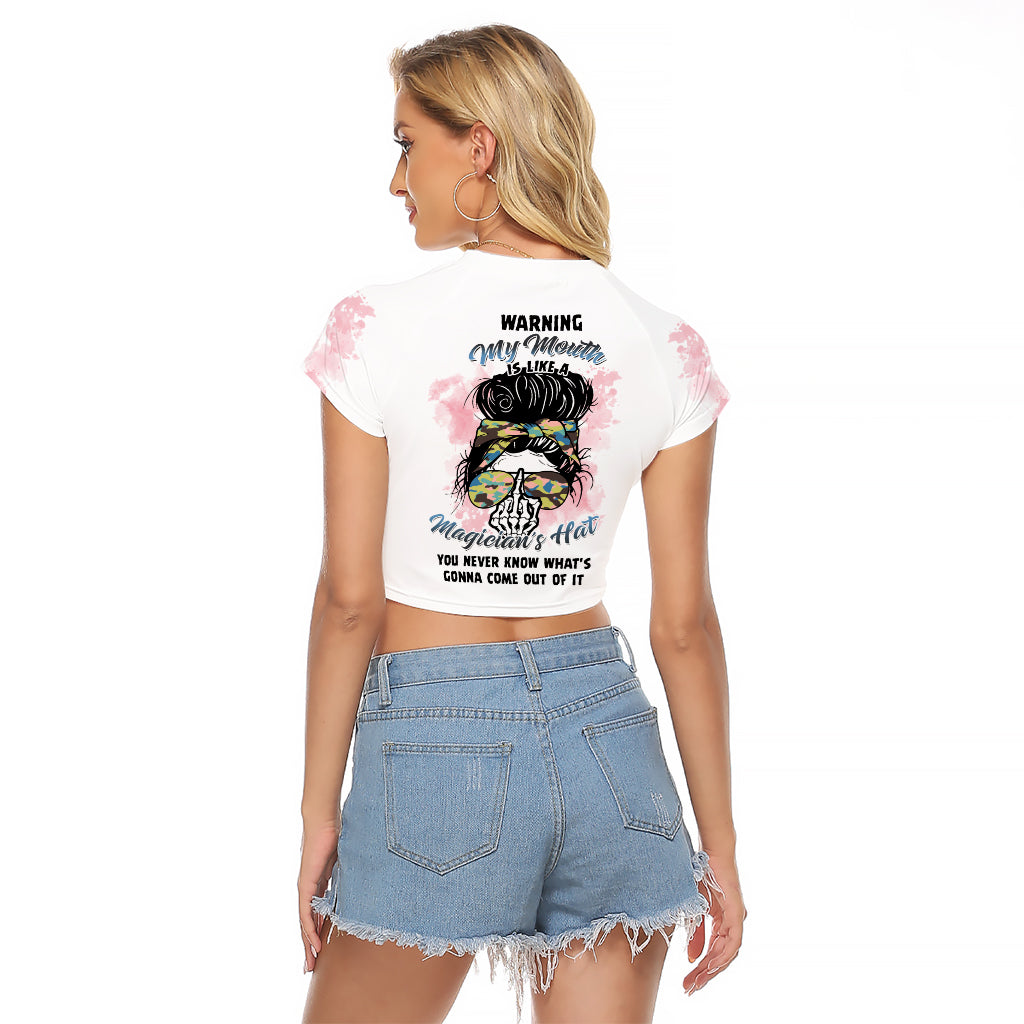 Warning My Mouth Messy Bun Raglan Cropped T Shirt - Wonder Print Shop