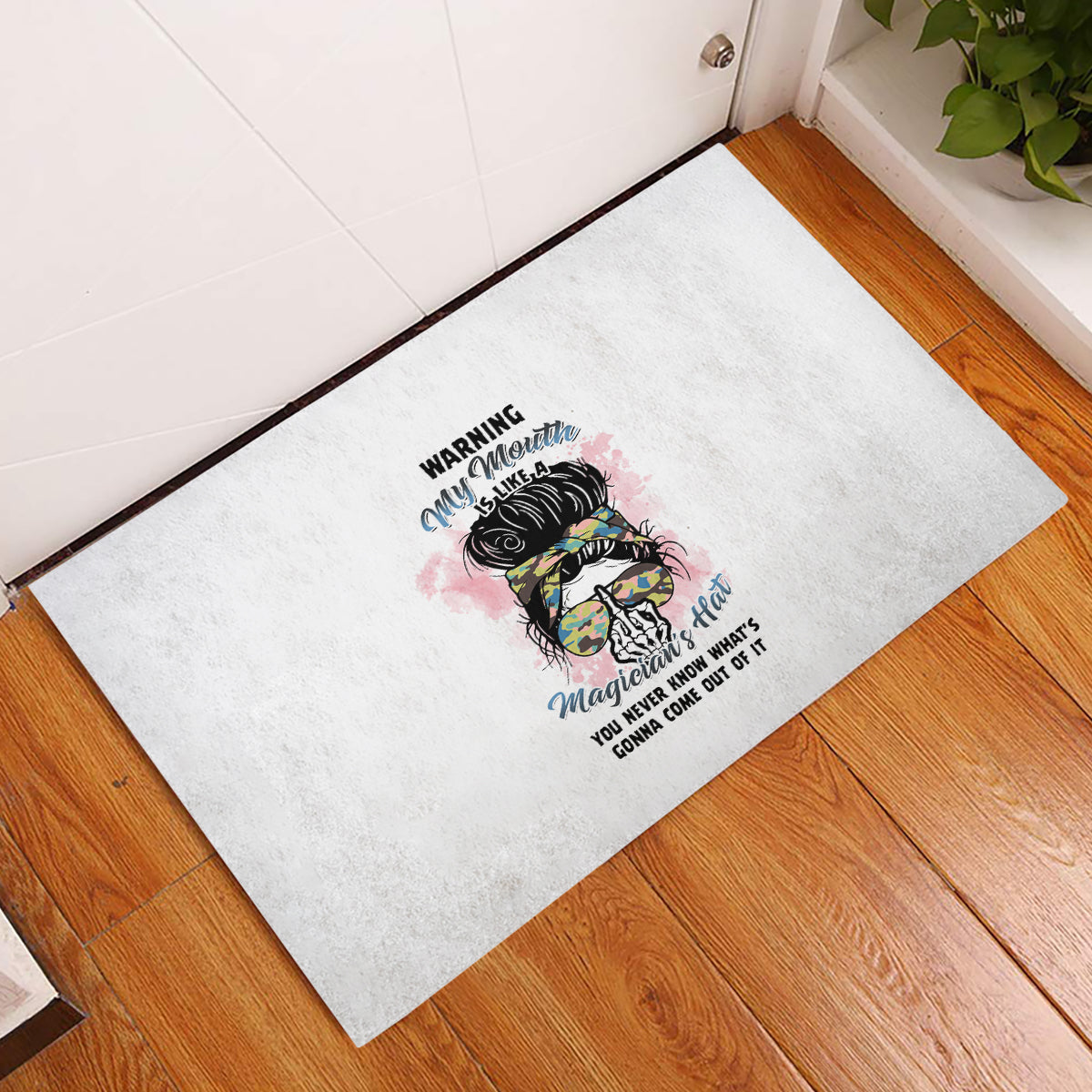 Warning My Mouth Messy Bun Rubber Doormat - Wonder Print Shop
