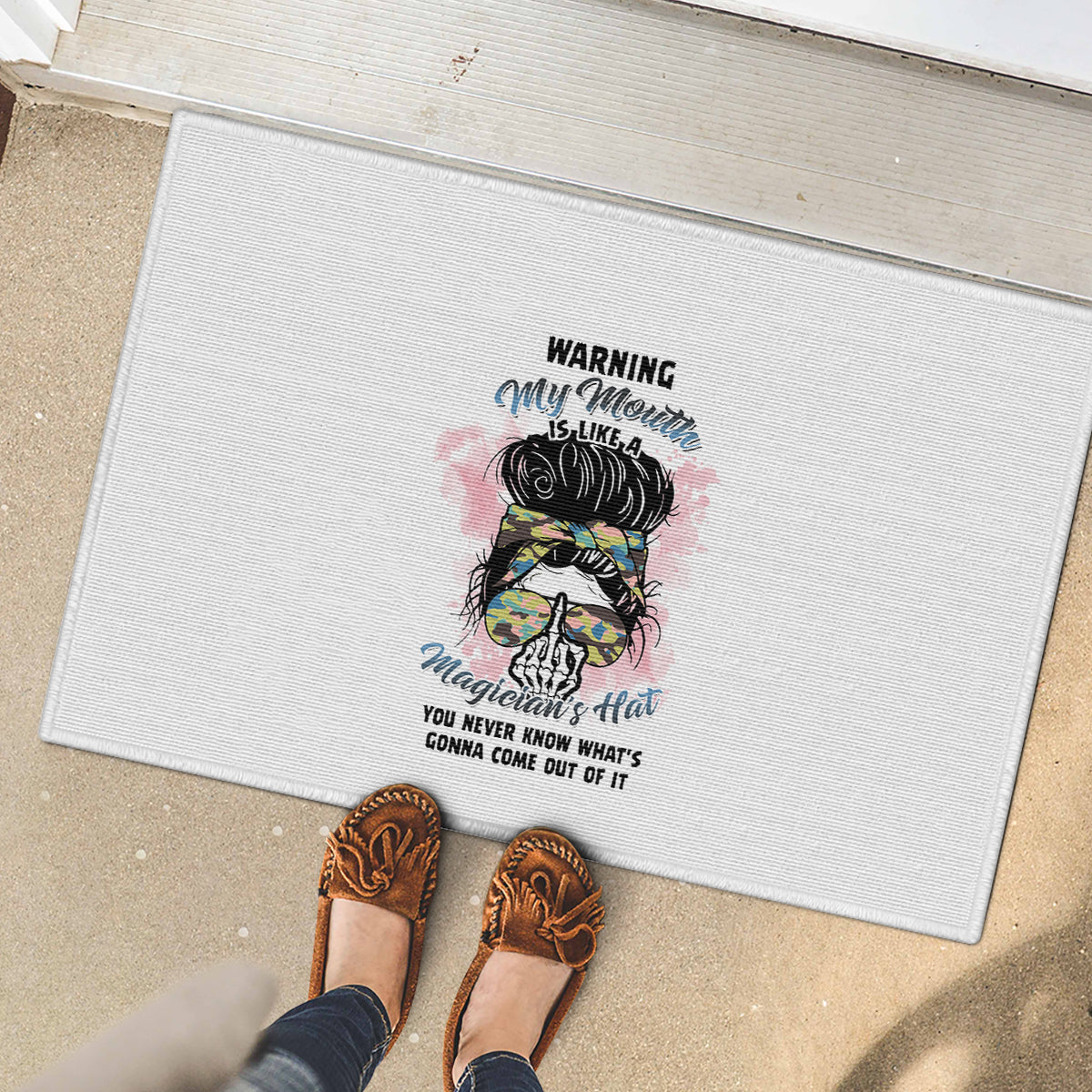 Warning My Mouth Messy Bun Rubber Doormat - Wonder Print Shop