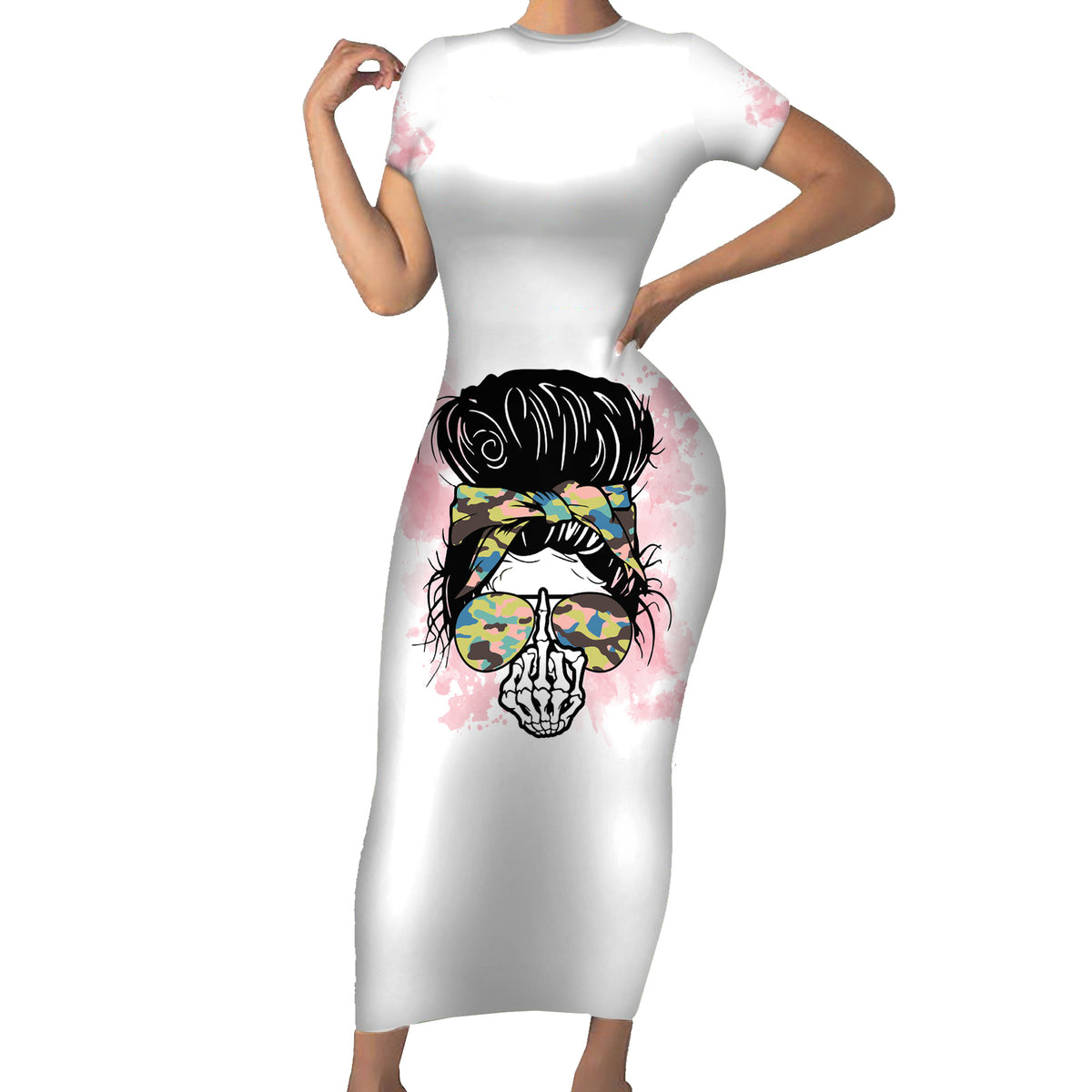 Warning My Mouth Messy Bun Short Sleeve Bodycon Dress - Wonder Print Shop