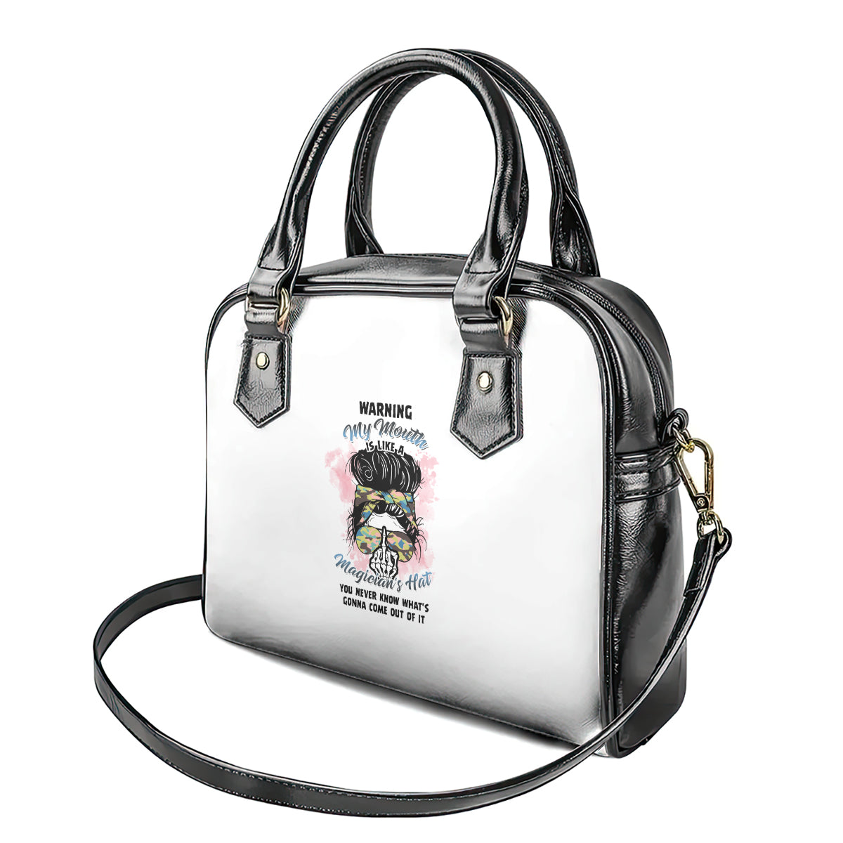 warning-my-mouth-messy-bun-shoulder-handbag