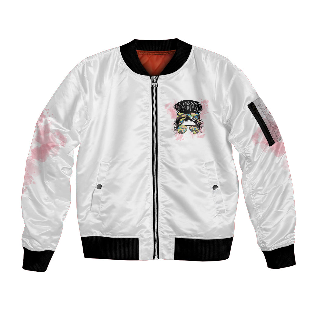 Warning My Mouth Messy Bun Sleeve Zip Bomber Jacket - Wonder Print Shop