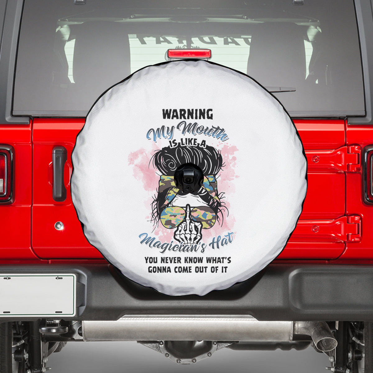 Warning My Mouth Messy Bun Spare Tire Cover - Wonder Print Shop
