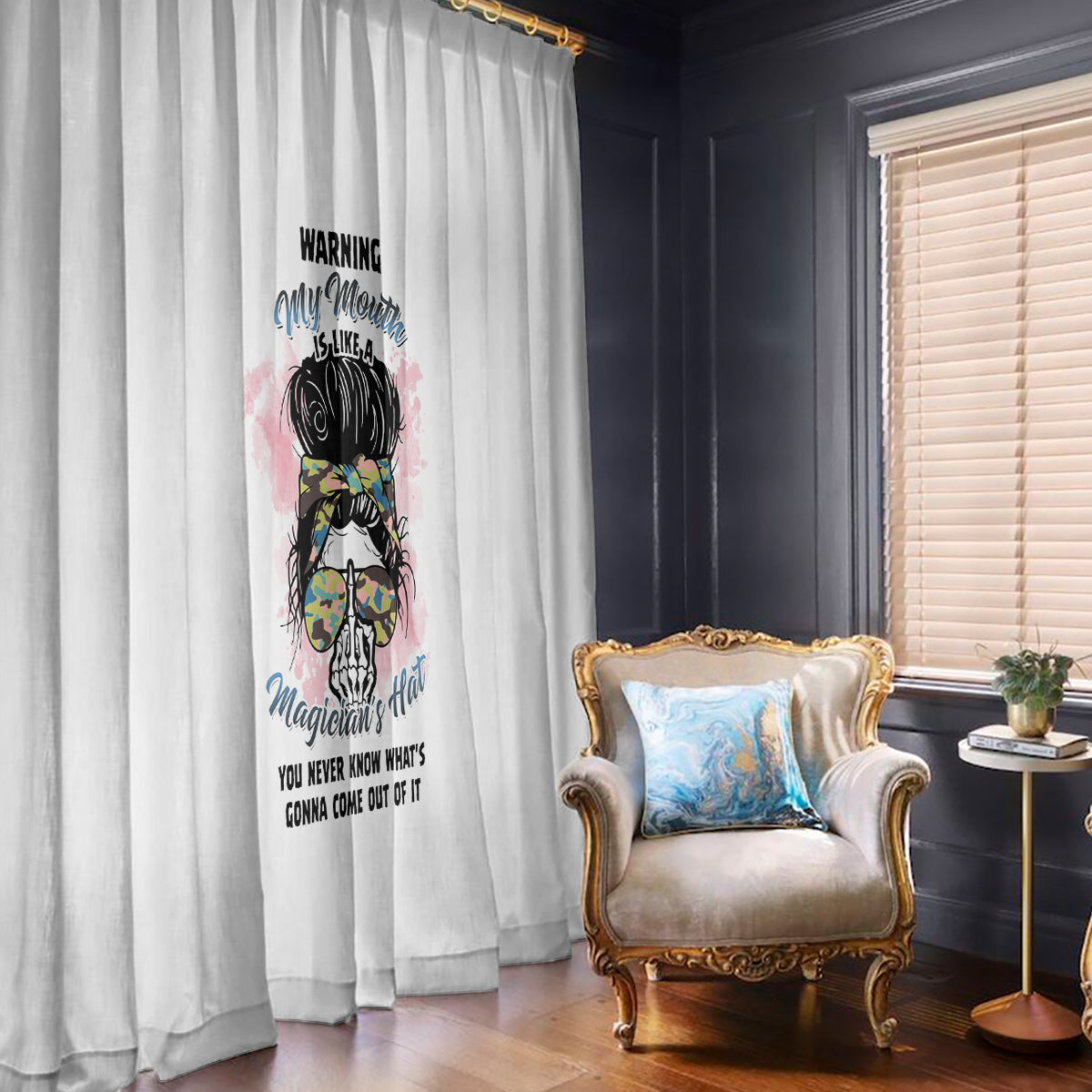 Warning My Mouth Messy Bun Window Curtain - Wonder Print Shop