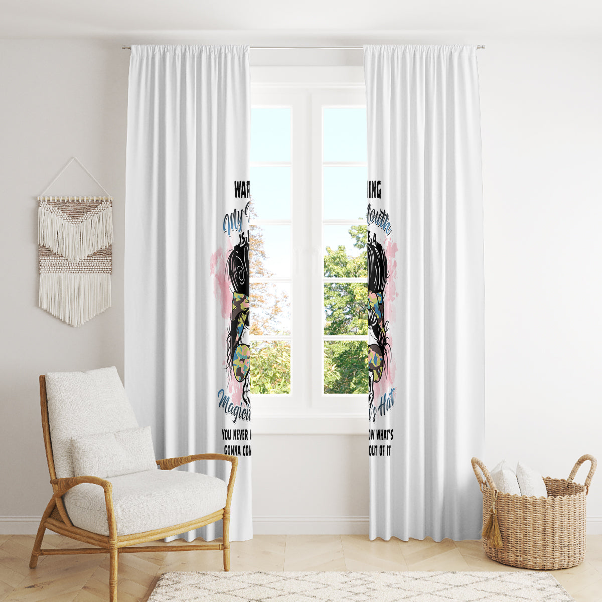 Warning My Mouth Messy Bun Window Curtain - Wonder Print Shop