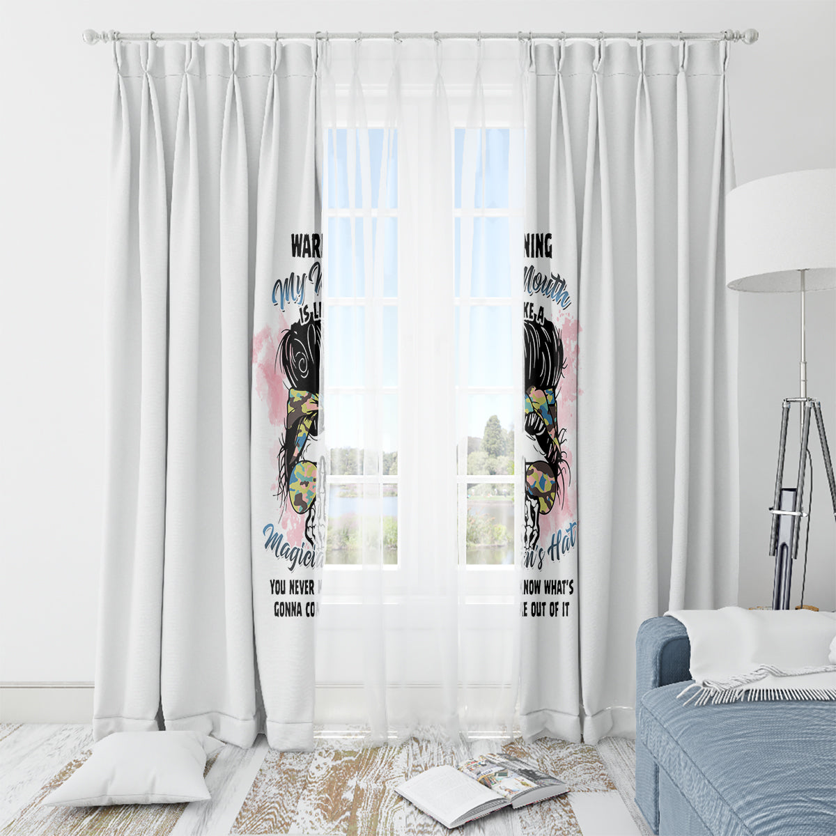 Warning My Mouth Messy Bun Window Curtain - Wonder Print Shop